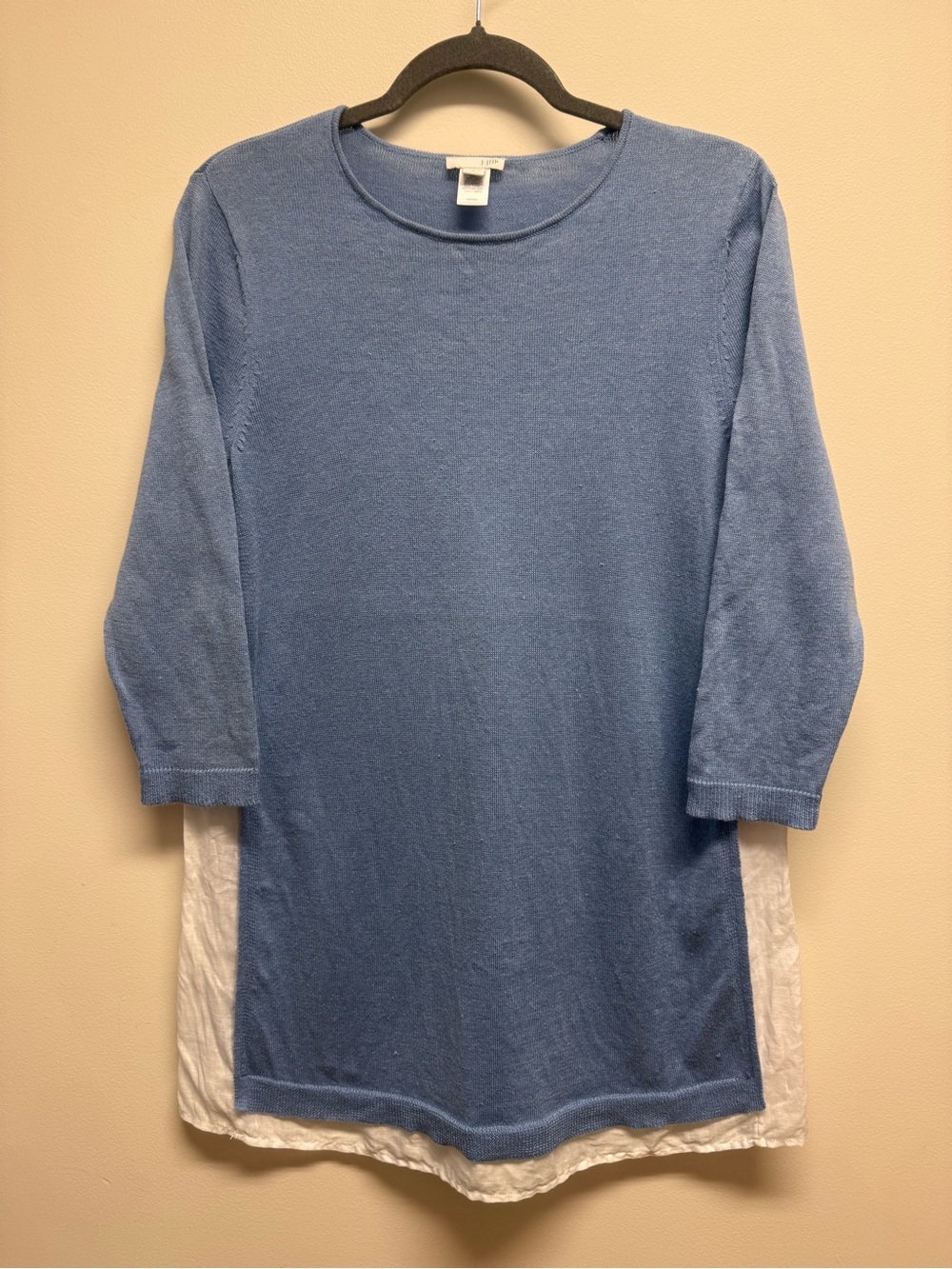 J. Jill Blue Linen & Cotton Blend Tunic with White Layered Hem EUC Size S